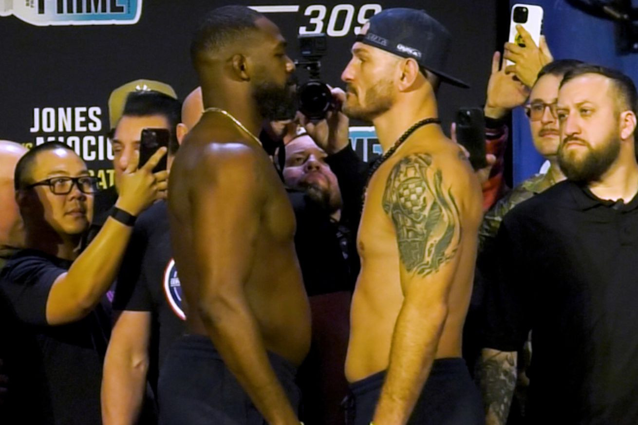 UFC 309 final faceoffs: Watch Jon Jones, Stipe Miocic shake hands, square off for final time