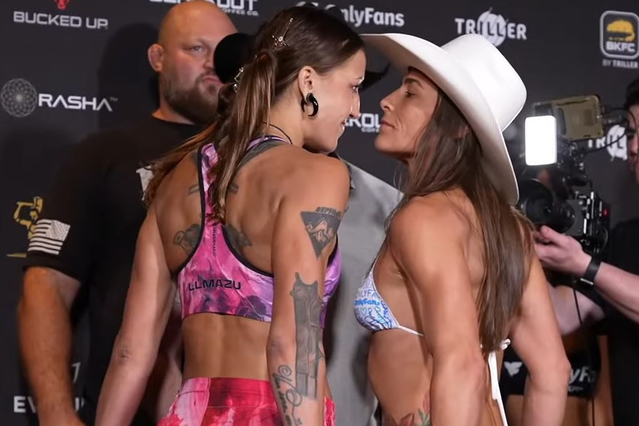 Watch Mariya Agapova kiss Jessica Eye at BKFC 76 weigh-in faceoffs