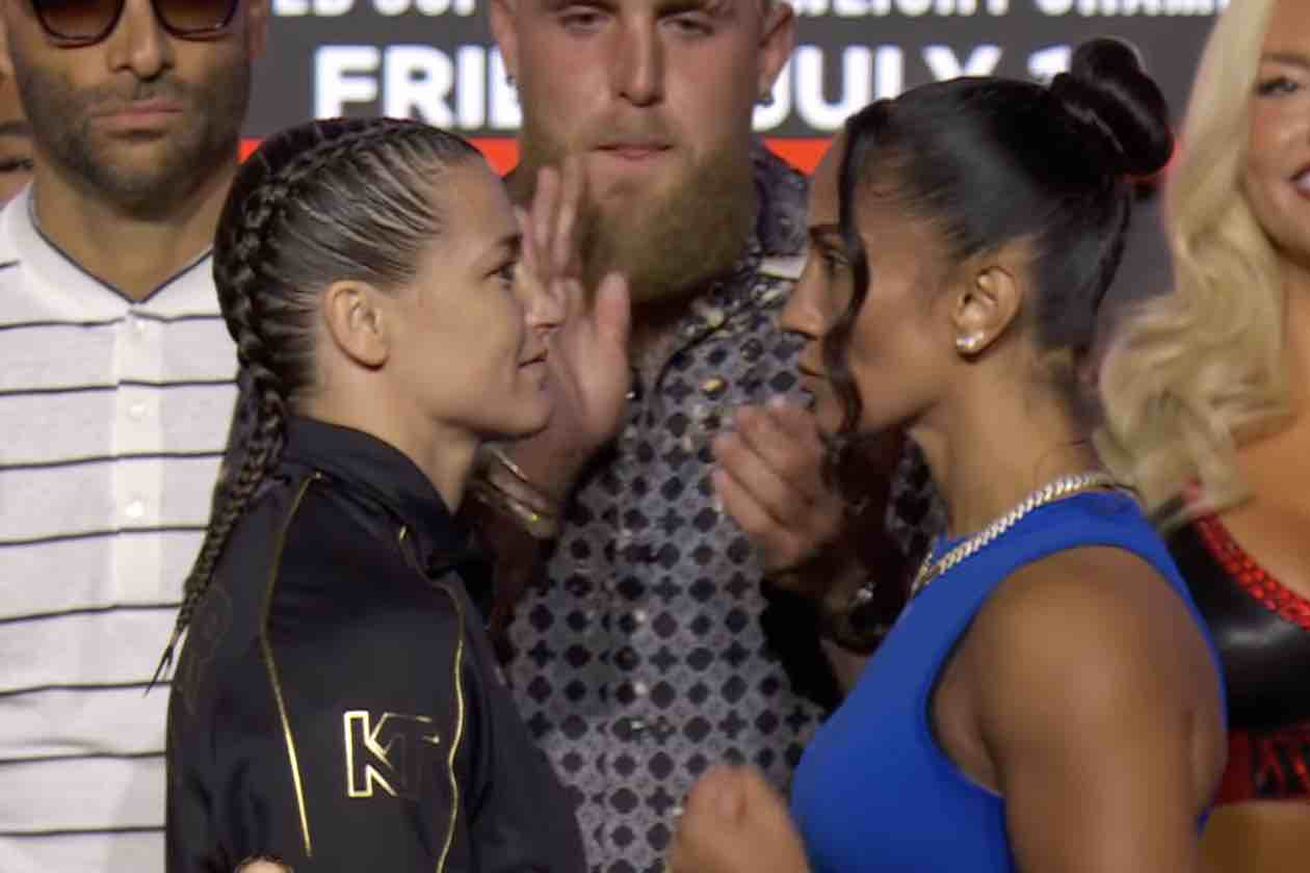 Katie Taylor, Amanda Serrano share intense faceoff ahead of trilogy fight