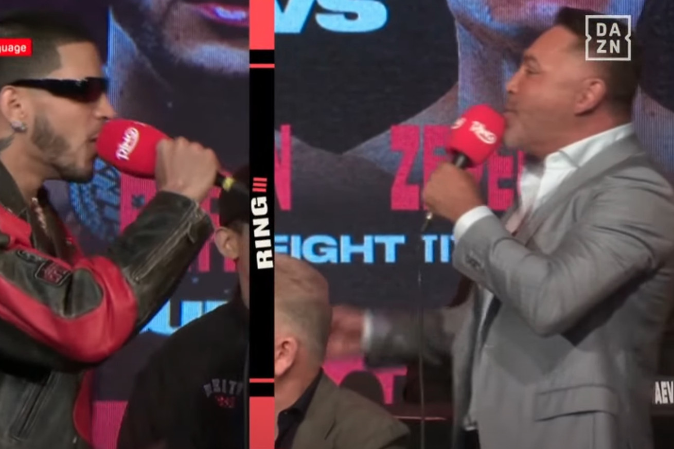 Edgar Berlanga Jr. gets into heated exchange with Oscar De La Hoya, throws women’s underwear at him