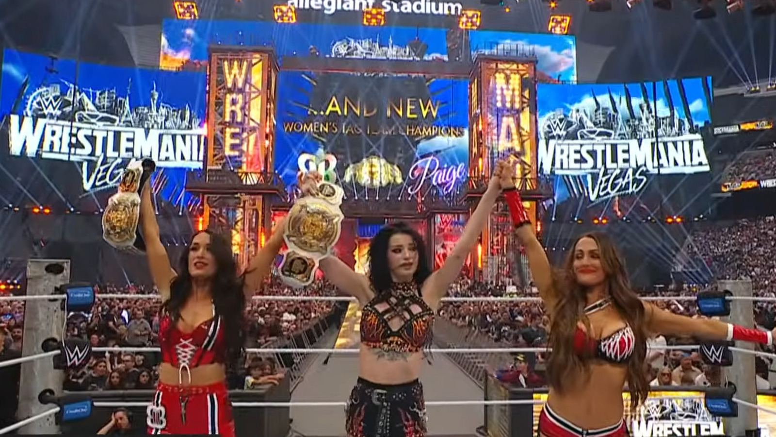 Paige & Brie Bella Capture Women’s Tag Team Title With Shock WWE WrestleMania Win